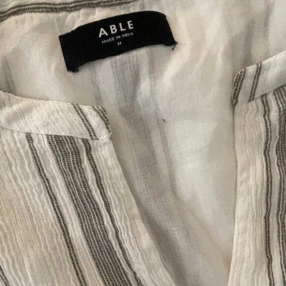 ABLE Caralyn Midi Dress White Gray Stripe Ruffle Sleeve V Neck - Size Medium - Picture 5 of 10